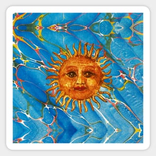 SUN IN BLUE MARBLING WITH RED YELLOW GREEN SHADES Sticker